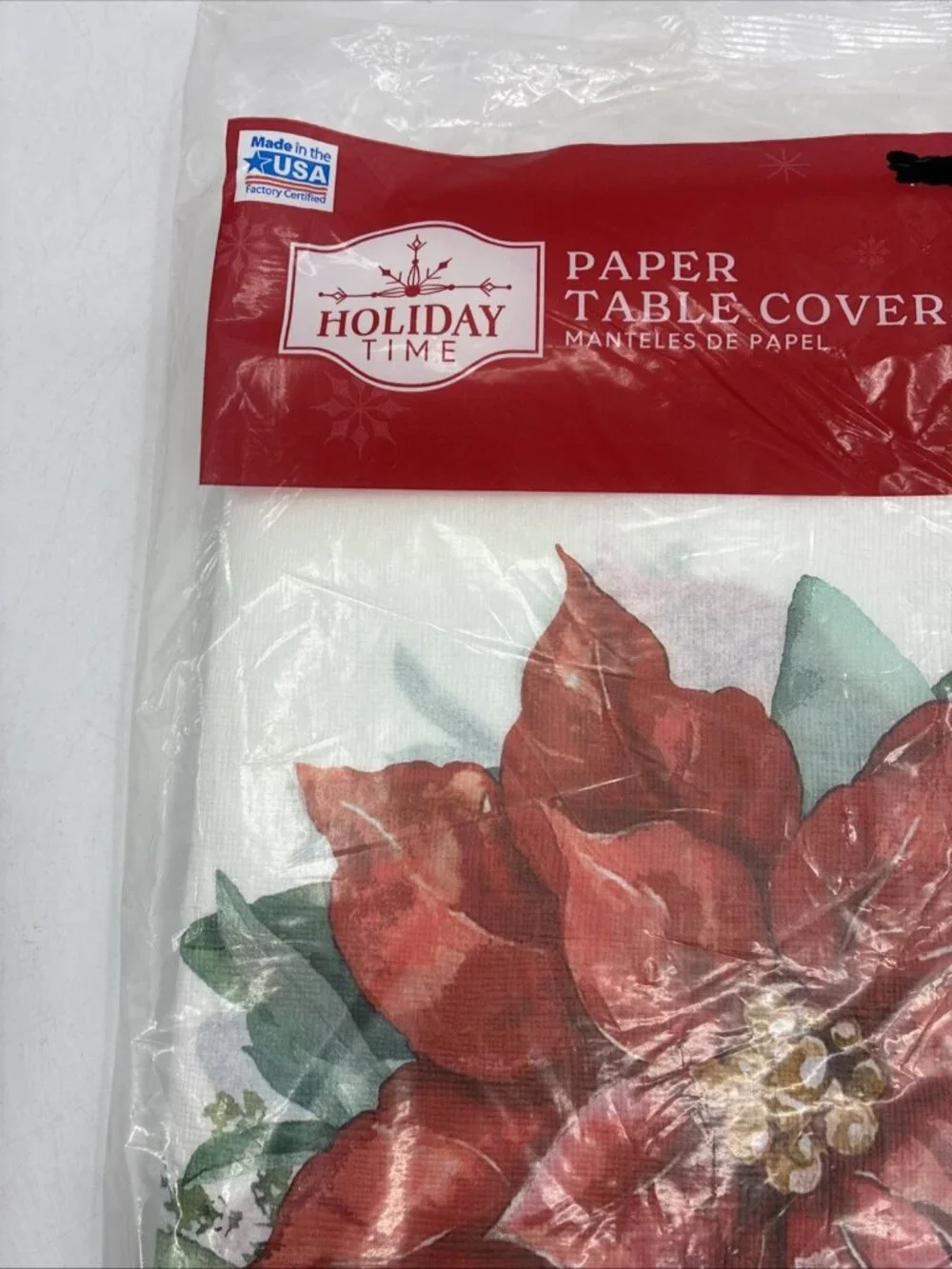 Holiday Time Paper Table Covers Christmas Poinsettia 2 Pack 54 x 84 Disposable